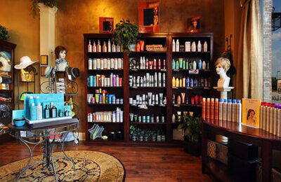 Product display at Borrelli's salon