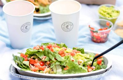 a dish and drinks from Chipolte