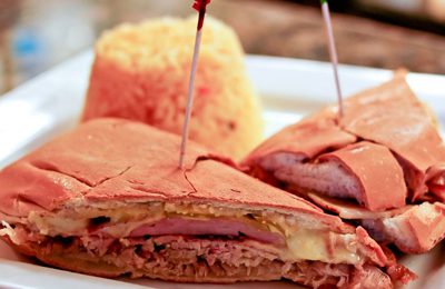 A cuban sandwich and side of rice at Mambo's Cafe