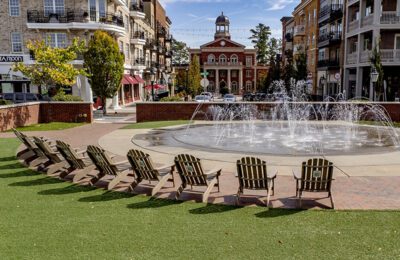 chairs around fountain in downtown Alpharetta