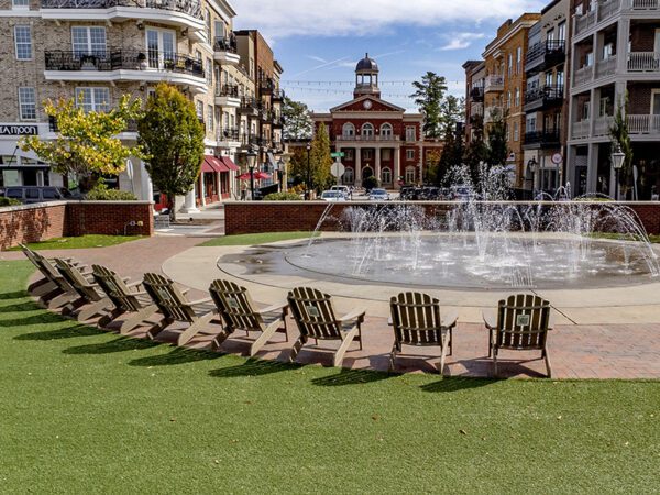 chairs around fountain in downtown Alpharetta