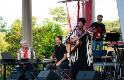 band on stage performing