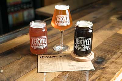 3 glasses of beer from Jekyll Brewing Alpharetta GA