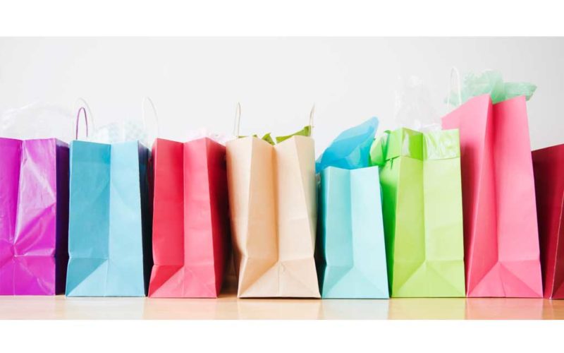 different bright colored shopping bags