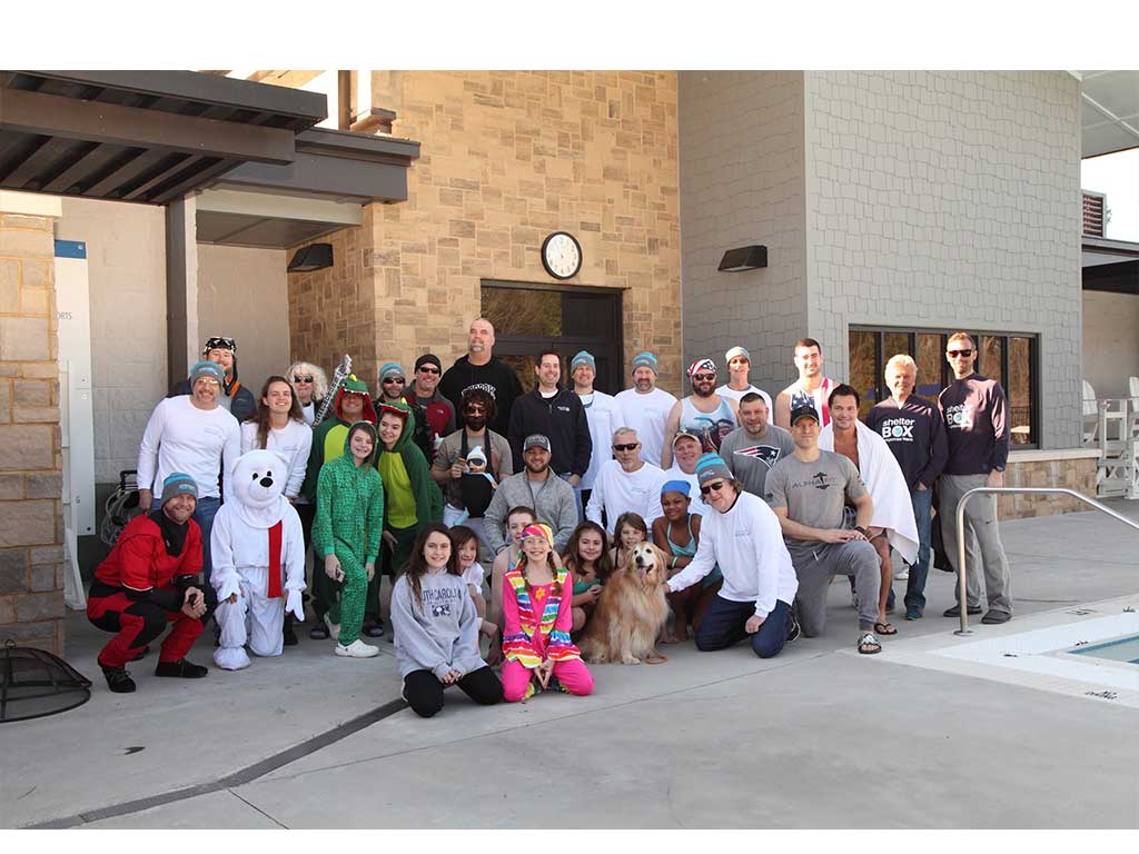 A group shot of people participating in the Polar Bear Plunge