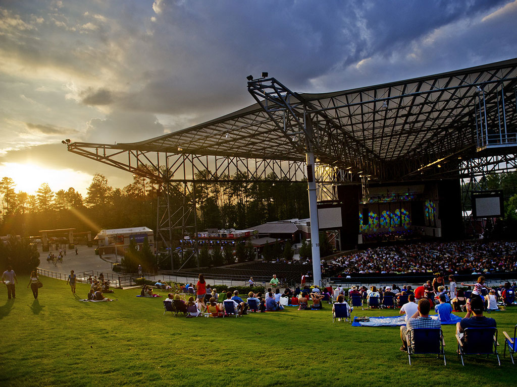 ameris bank ampitheater at sunset