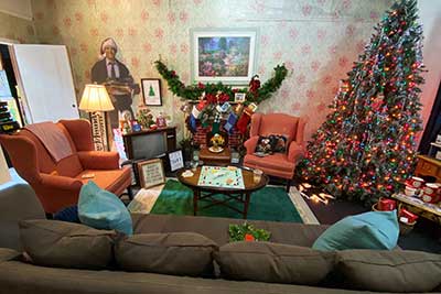 living room decorated for Christmas