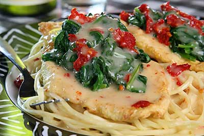 chicken with spinach on the top