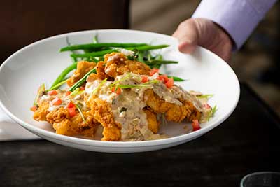 fried chicken plate with green beans