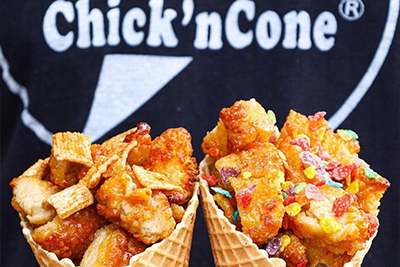 chicken in a waffle cone