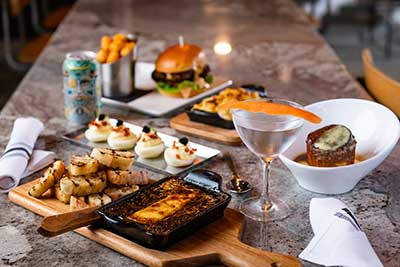 various food and drinks on a table