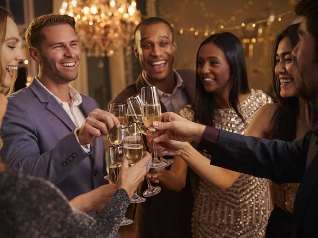 group of people with champagne