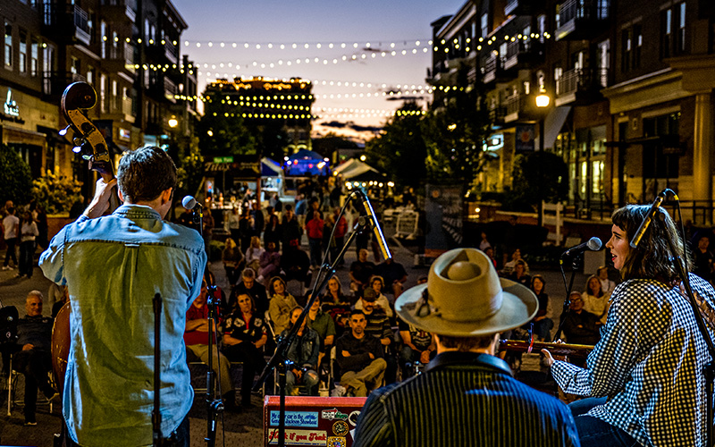performers on stage at wire and wood music fest